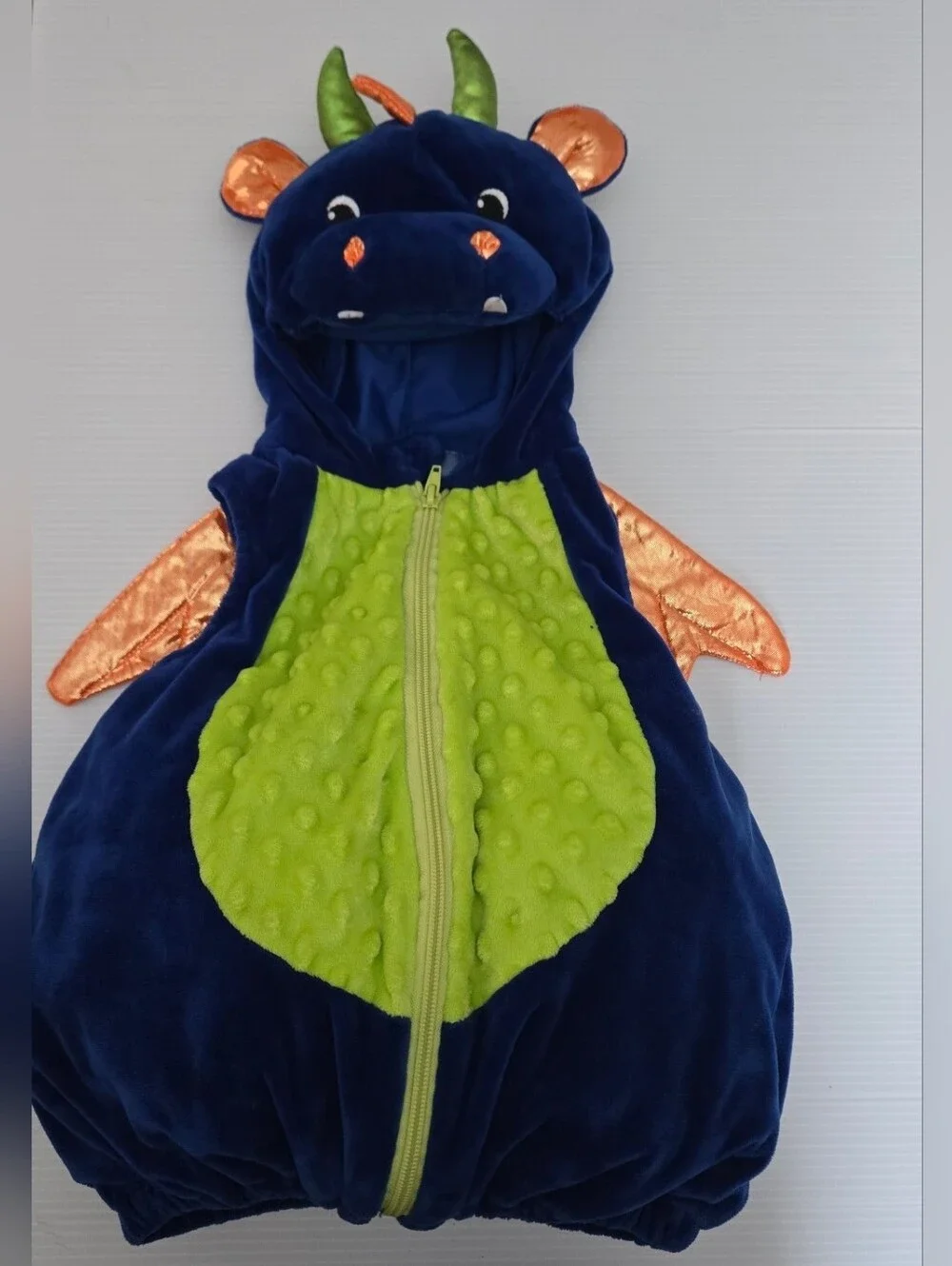 Toddler Blue Dragon Plush Halloween Costume Sleeveless Zip Front Size 2T–3T